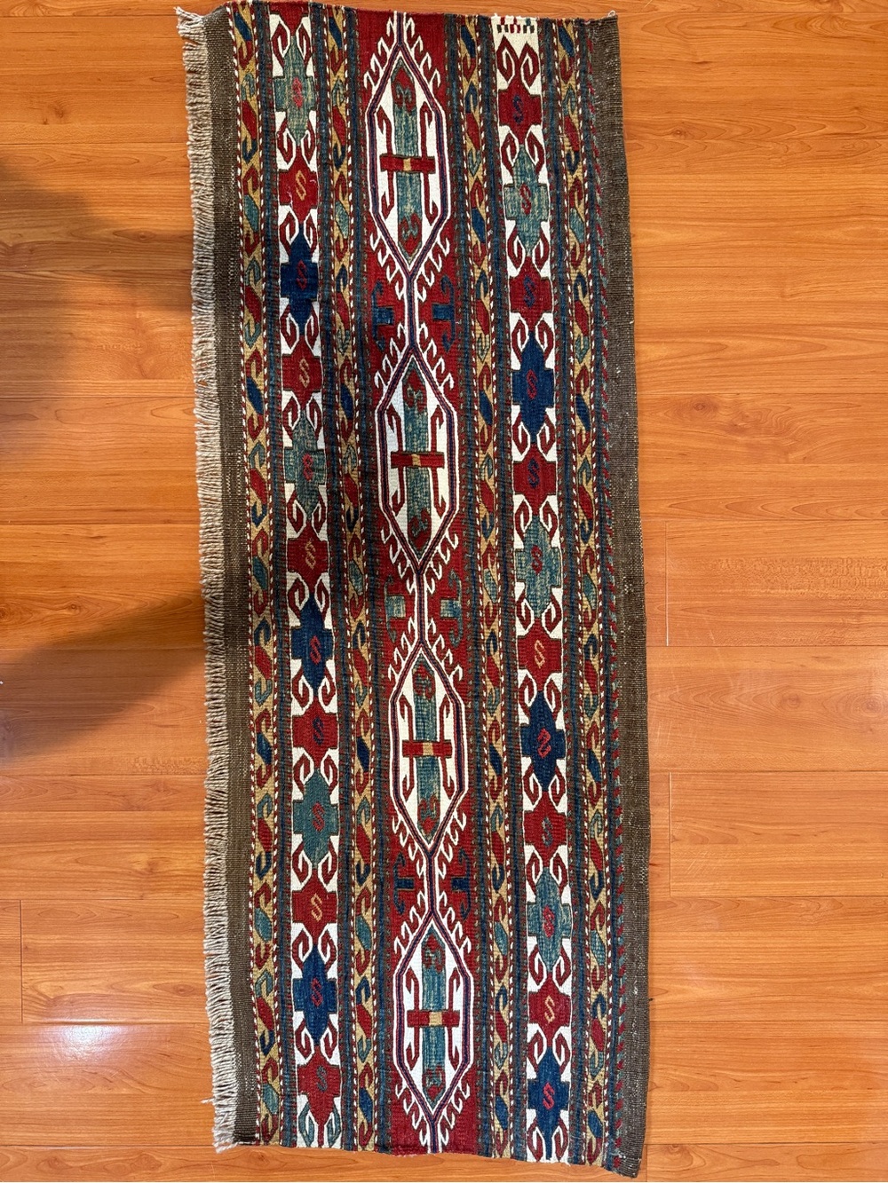 Antique Caucasian Shahsavan Style Hand-woven Soumak Kilim Runner Rug 100 years